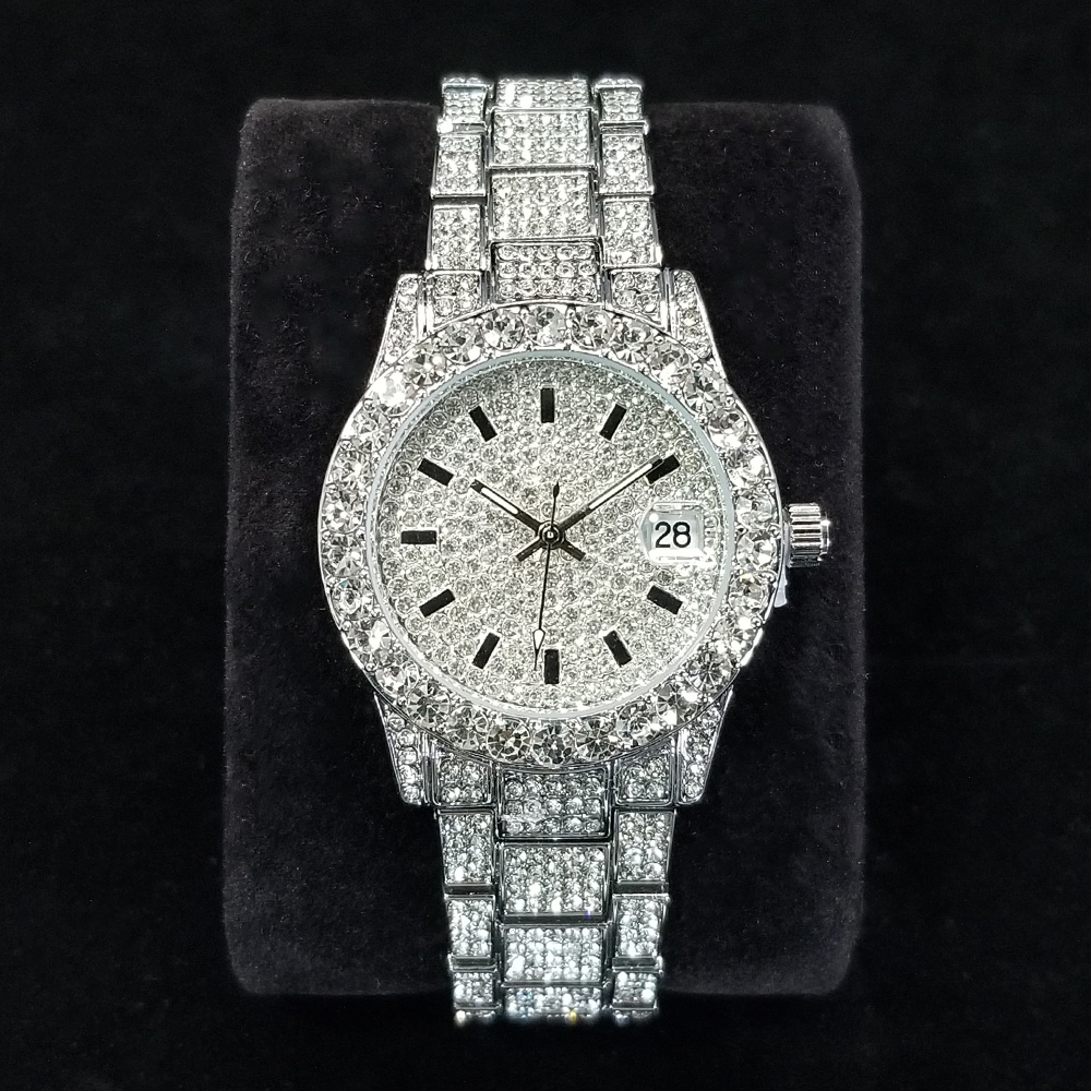 Luxury Ceramic Watch - 우아한 다이아몬드 시계 여성 패션 실버