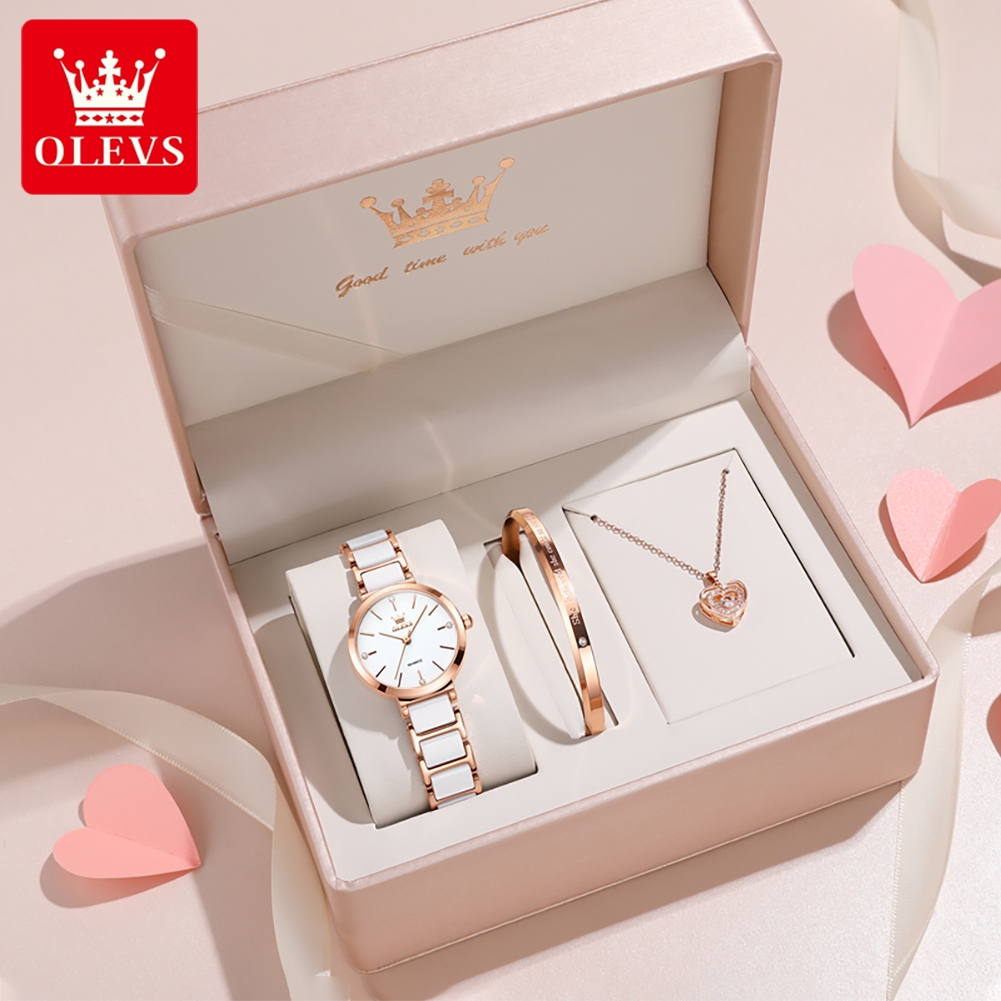 Luxury Ceramic Watch - OLEVS 여성 시계 5877 고급스러운 우아한