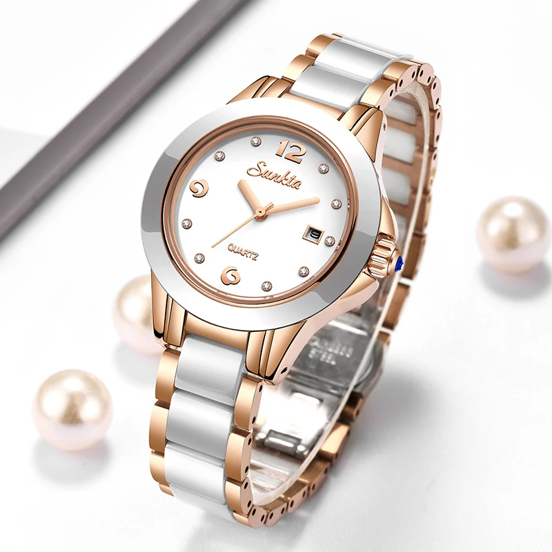 Luxury Ceramic Watch - Sunkta 패션 캐주얼 쿼츠 여성 시계
