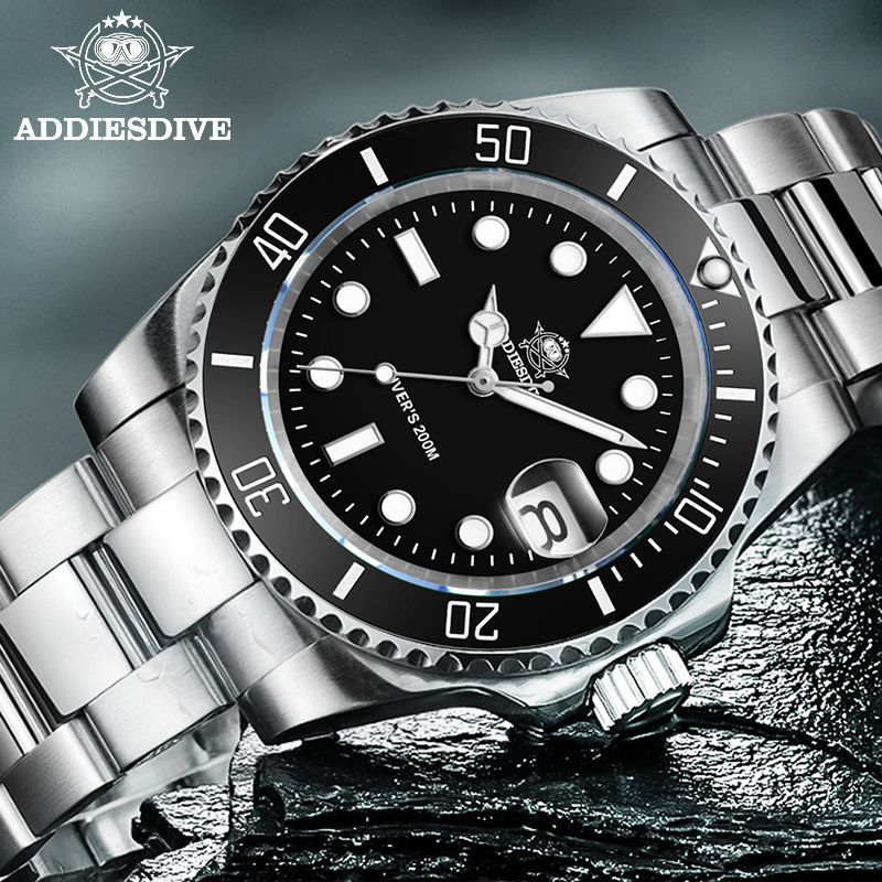 Luxury Ceramic Watch - ADDIESDIVE 남성용 클래식 시계 세라믹 베젤