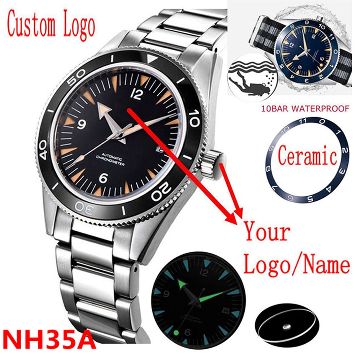 사용자 정의 로고 NH35 무브먼트 시계 10bars  - Luxury Ceramic Watch 리뷰 및 가격